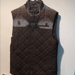Men's Quilted Brown Vest with Patterned Accents